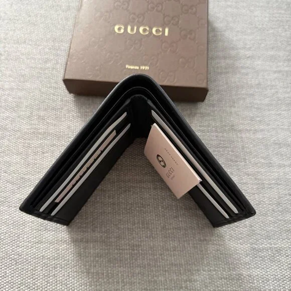 New Gucci Bifold Black Guccissima Leather Bifold Wallet